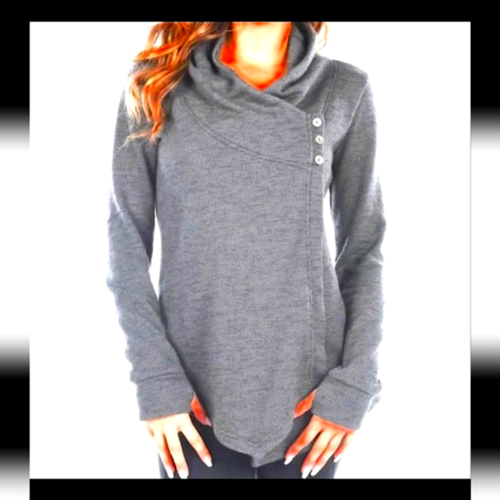 Gray Cowl Neck Sweater with Asymmetrical Design